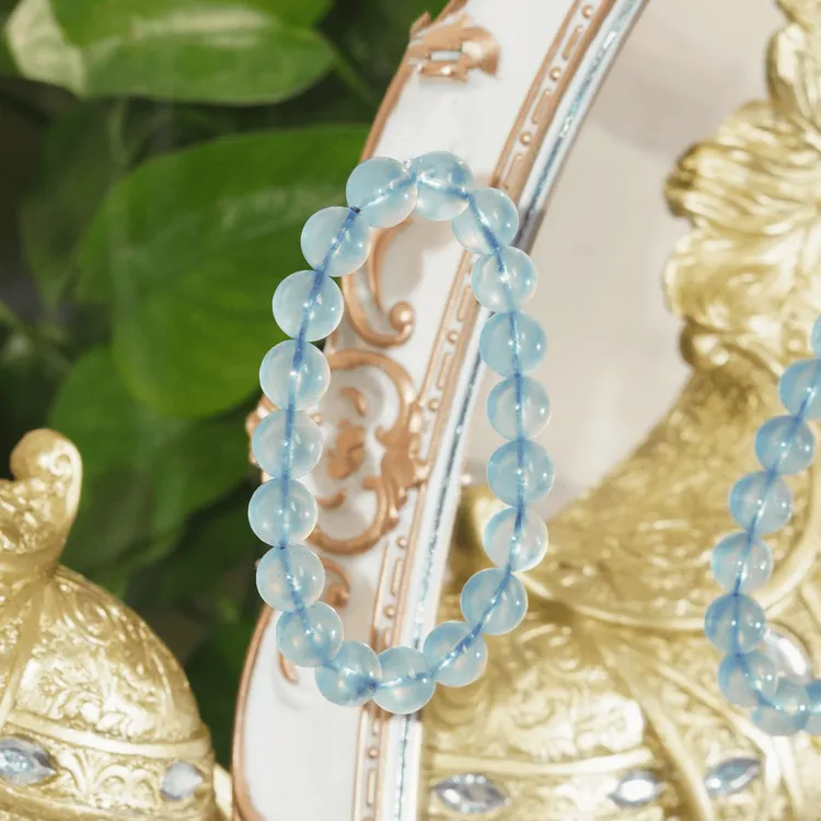 天然海蓝宝手串蓝色水晶手链补水手饰品男女百搭单圈
