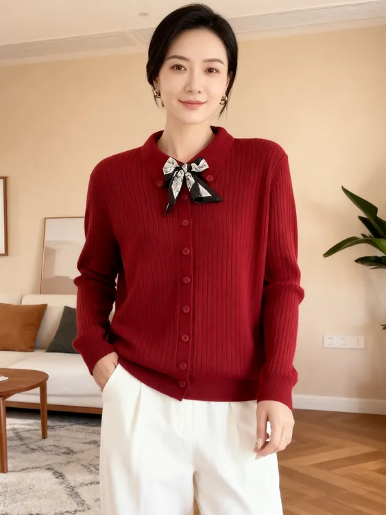 2025长袖宽松型中长款女针织毛针织衫常规休闲风常规款