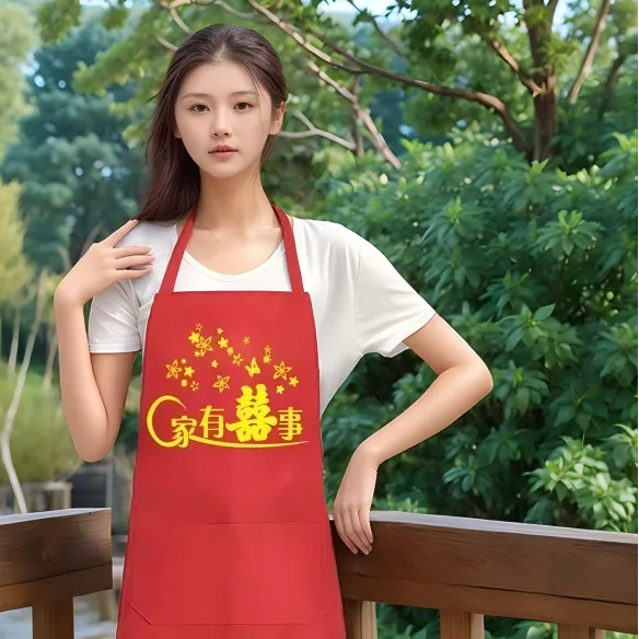 大红色婚庆套装印字喜庆围裙套袖新娘配饰婚宴创意三件套结婚喜事