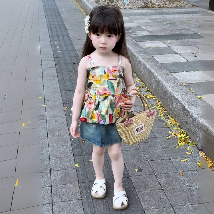女童夏季套装2025新款洋气夏装网红气质小女孩夏款吊带裙子两件套