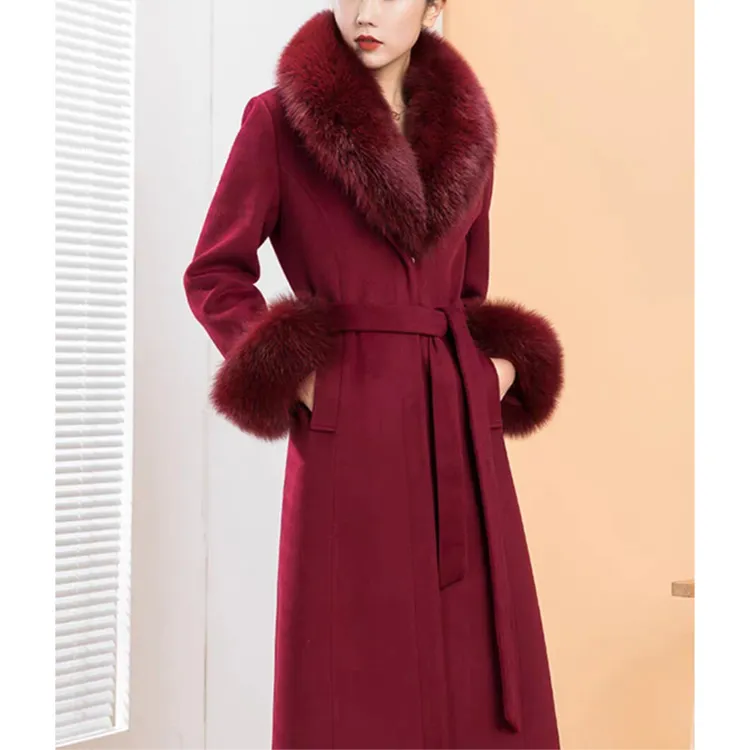 百搭时尚新款秋冬时尚高端新款大衣毛领外套修身中长显瘦#5929