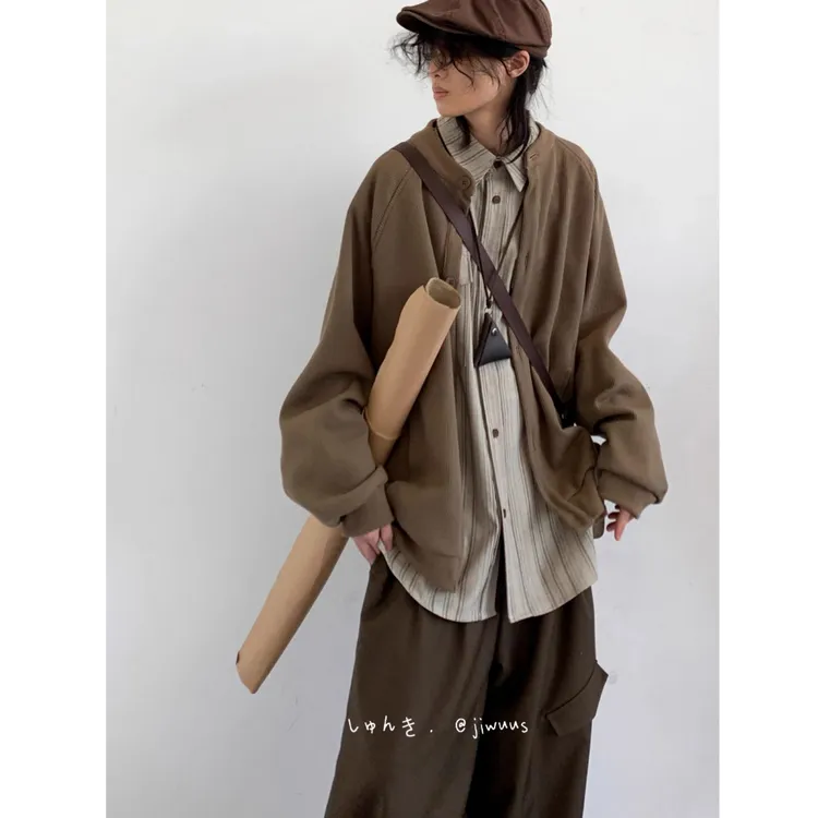 日系复古华夫格开衫男女学生外套春秋古着休闲小个子长袖宽松卫衣