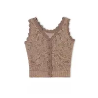 FAR ZOOM  和纸纱V领钩针提花精致法式针织背心