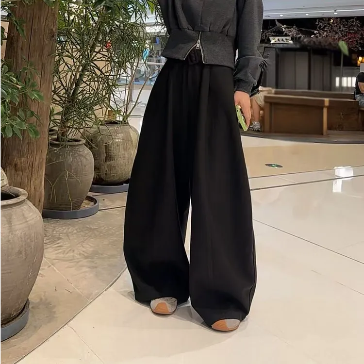 2025秋冬时尚百搭复古慵懒松弛感高腰垂感毛妮宽松直筒弯刀阔腿裤