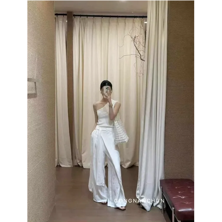 高级感时尚绑带阔腿裤女秋小众宽松显瘦休闲百搭高腰拖地裤长裤子