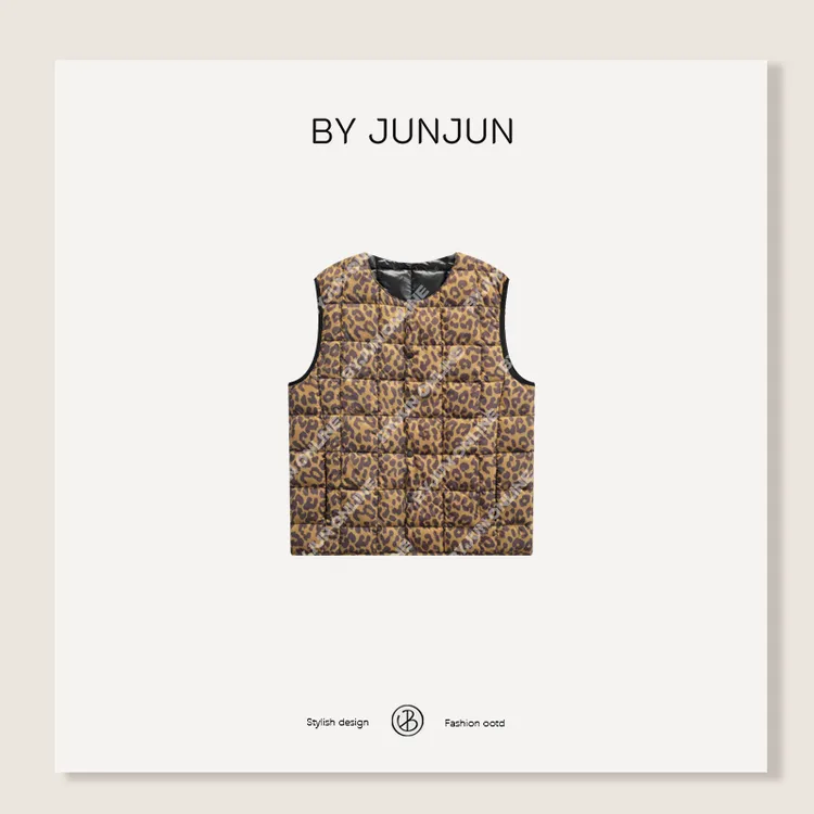 ByJunjun【豹起来】定开面料豹纹薄羽绒马甲保暖百搭上衣