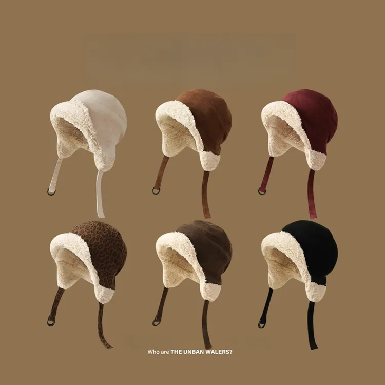 雷锋帽男女冬季加厚加绒羊羔毛保暖护耳帽子户外滑雪骑车飞行员帽