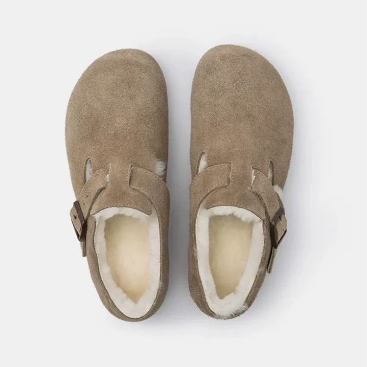 【全包加绒3cm】桑坡爆款勃肯鞋平底软加绒真毛保暖一脚蹬