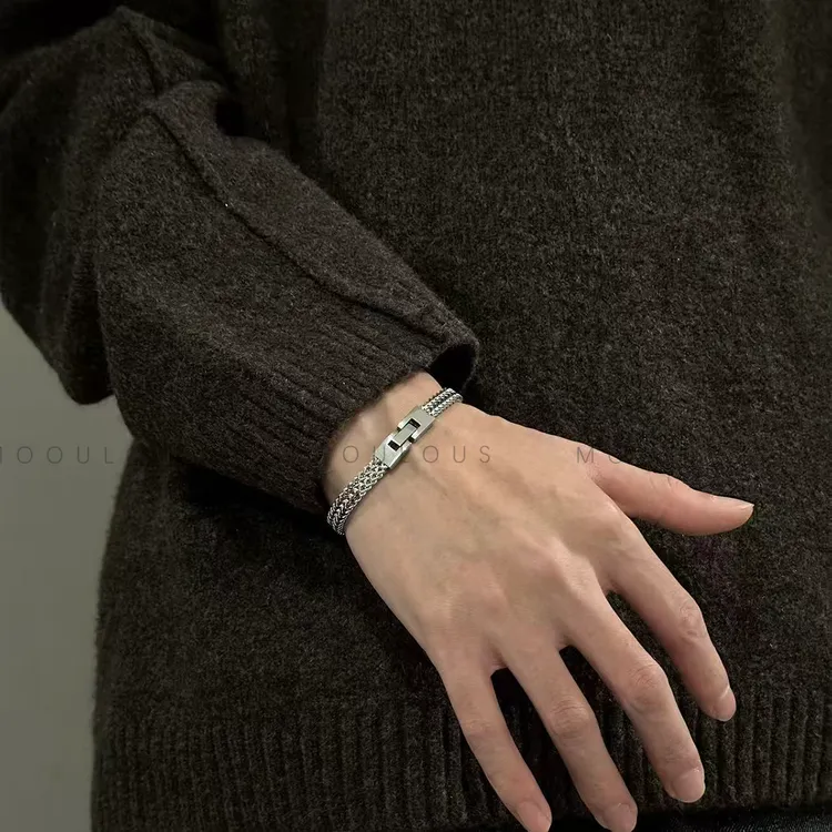 钛钢手链 时尚简约百搭冷淡风手链男女银色欧美气质素款手链