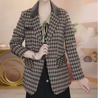 Y657 千鸟格西装外套女2025新款春秋爆款贵夫人品牌妈妈西服上衣