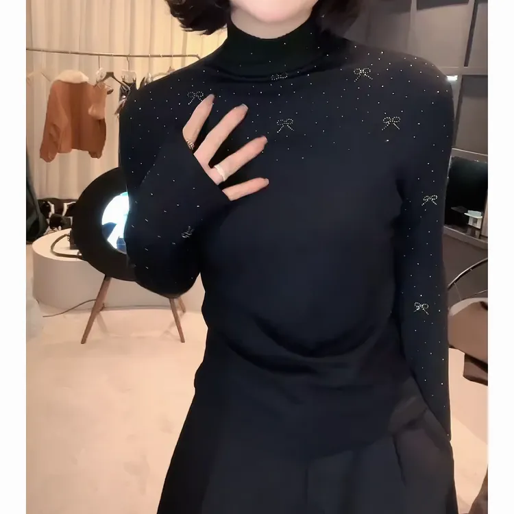 冬款磨毛高领设计感时尚百搭长袖T恤网红显瘦洋气上衣女LK2508956