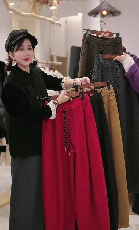 福利款不退换！！！羊毛混纺多色加绒加厚抽绳休闲弯刀裤P25708