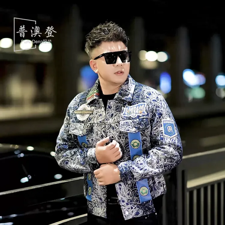 2025男士夹克秋冬新款个性时尚潮流百搭休闲重工刺绣拼绵羊皮外套