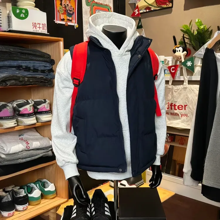 美式cleanfit藏青色立领马甲男款秋冬季无袖棉服坎肩马夹男女外套