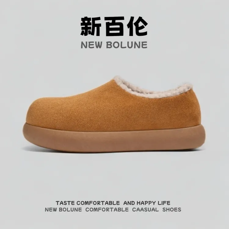 新百伦NEW BOLUNE冬季2025爆款加绒保暖棉鞋一脚蹬设计懒人勃肯鞋
