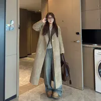 盈盈&南岛风大码女装拼接皮大衣冬季气质显瘦扎染毛呢外套ZYY1283