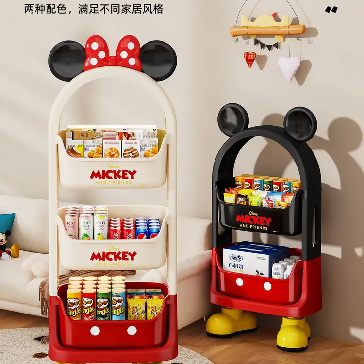 儿童卡通零食置物架可移动小推车收纳架多层客厅家用玩具整理架