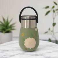 宜兴紫砂  新品豆青砂泥绘牡丹 便携杯