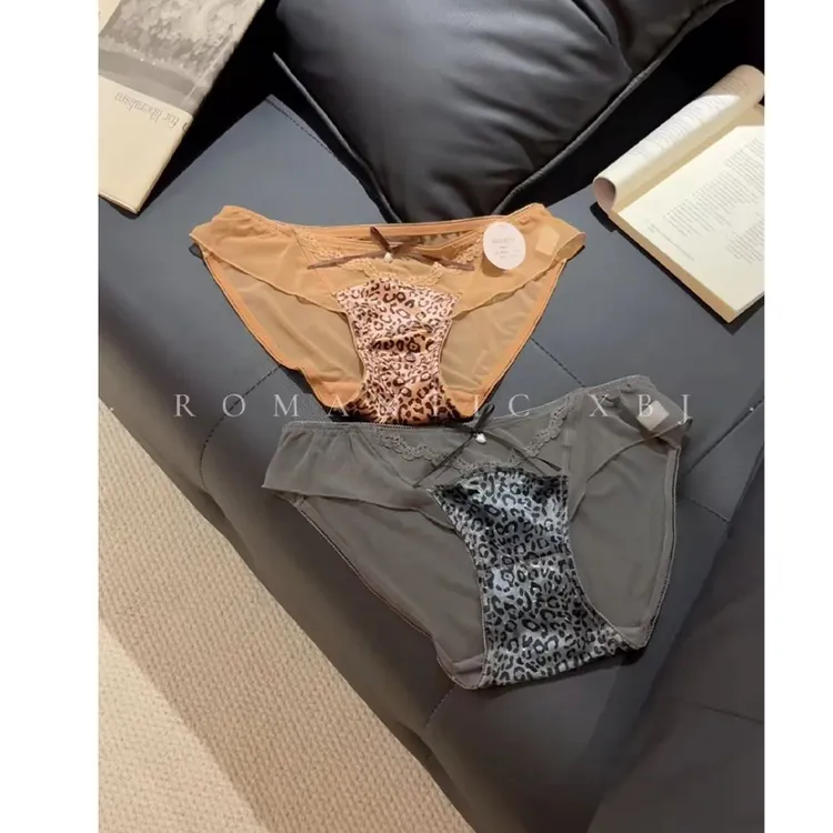 Moli·高奢丝绒豹纹｜女士透气低腰性感女三角内裤轻奢小众蕾丝新款
