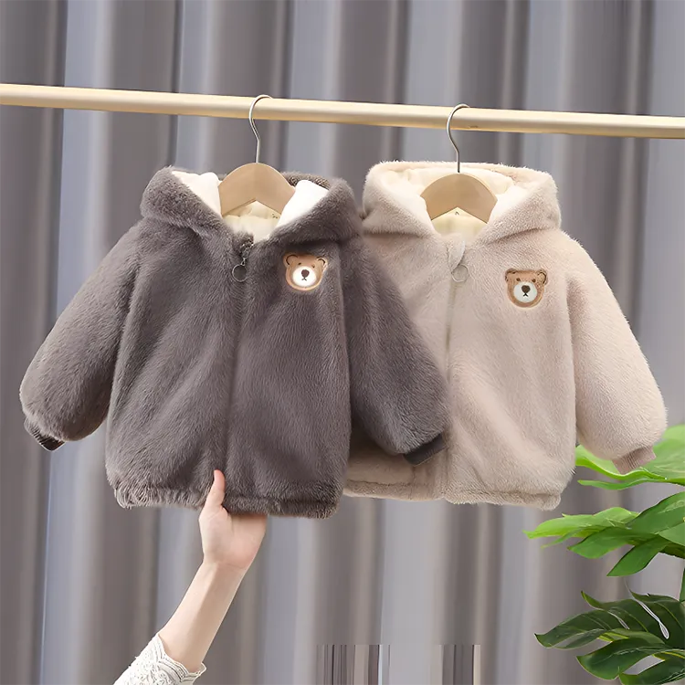 宝宝加绒外套2025新冬装男童韩版毛毛衣女童洋气冬季加棉加厚棉衣