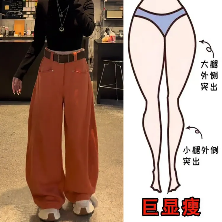 冬季新款韩系时尚加绒简约休闲百搭慵懒风遮肉显瘦高腰宽松弯刀裤