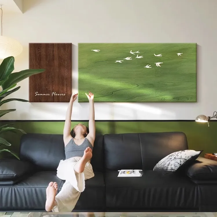 【新年特价】中古风客厅装饰画绿色风景沙发背景墙挂画