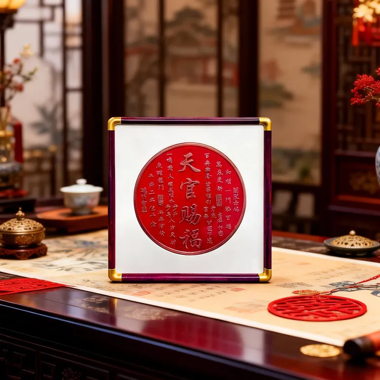 铜板画铜雕画铜拓画新中式摆台客厅玄关装饰摆件画天官赐福2525