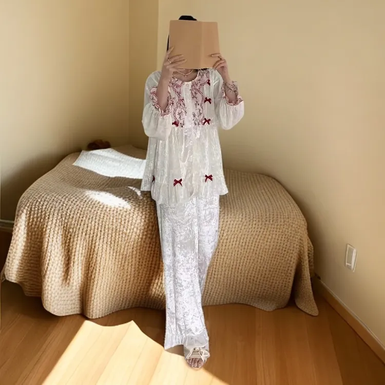 gulbaxikar韩国金丝绒可爱碎花女士睡衣家居服
