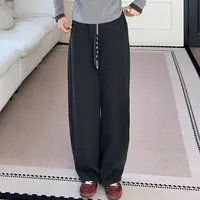【余欢欢】秋季时尚百搭修身显瘦松紧腰直筒休闲长裤-YHK50371