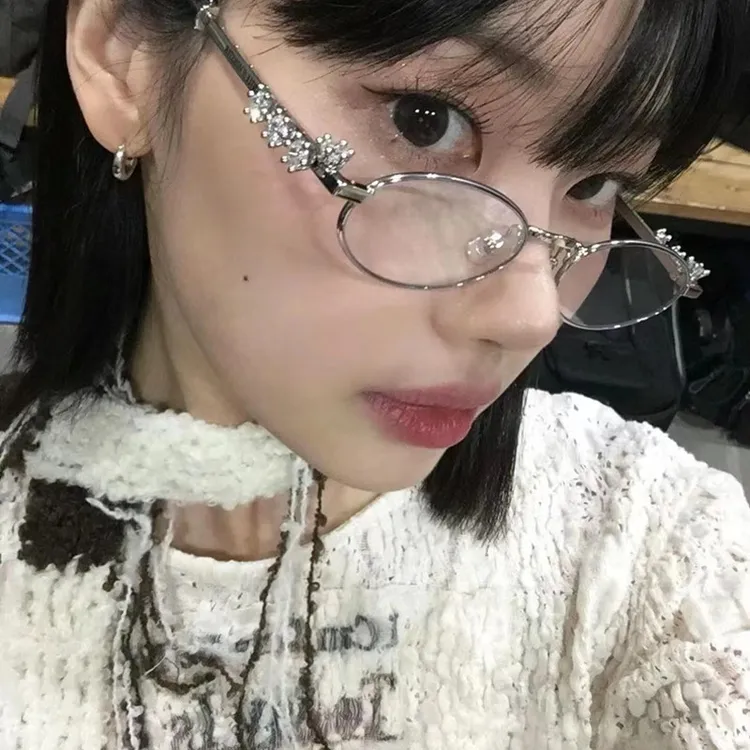 gm银框椭圆眼镜近视可配度数女高级感小框小脸素颜神器水钻清冷风
