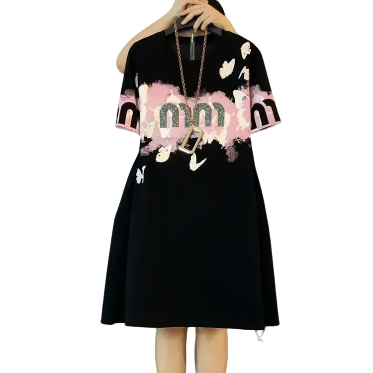 大维罗依XB 欧货烫钻蝴蝶印图休闲百搭连衣裙