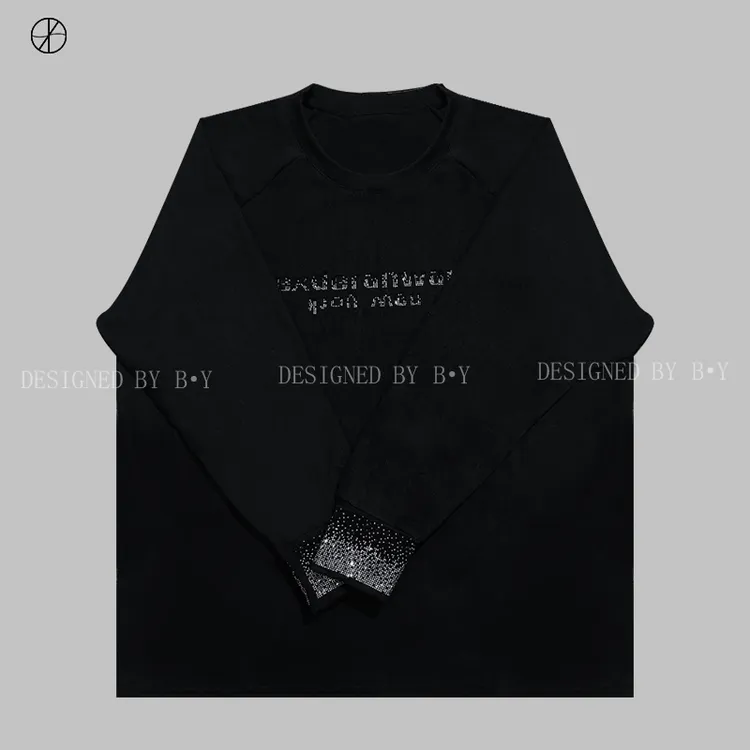 B.Y冬季宽松大码烫钻长袖百搭休闲时尚慵懒加绒圆领T恤女