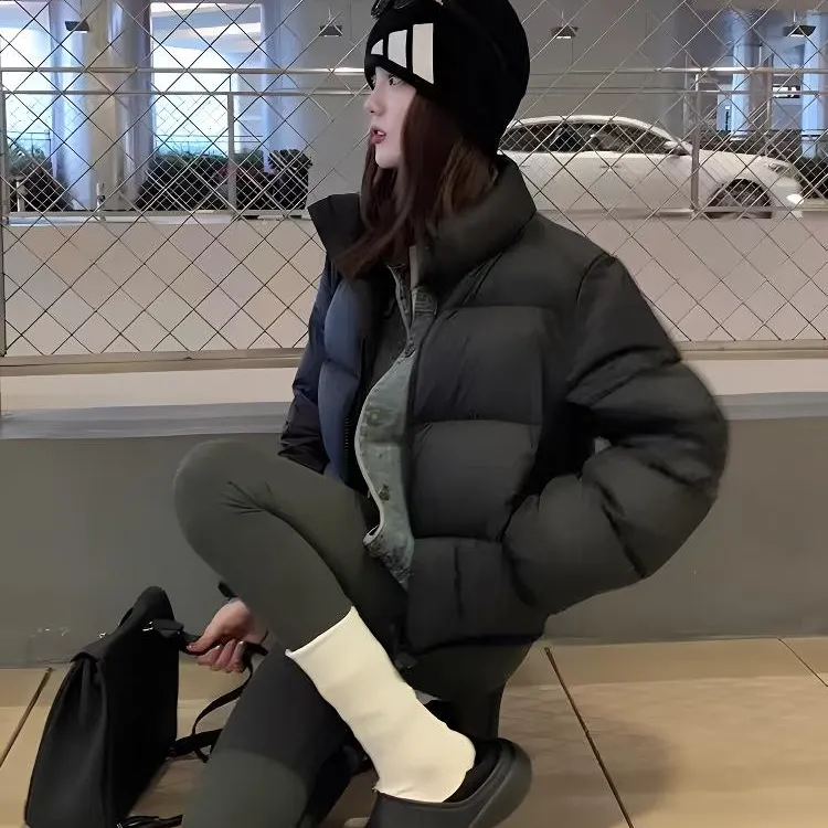 90绒肯豆羽绒服女短款加厚小个子面包服保暖外套2024冬季立领潮流