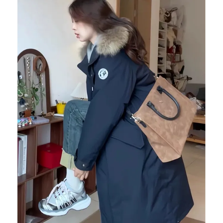 2025年新款冬季长款工装派克服羽绒棉服女复古小个子棉袄情侣外套