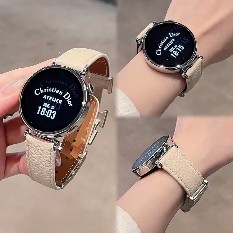 适用华为柔软荔枝纹磁吸H扣真皮手表表带watch3watch4GT4proGT5女