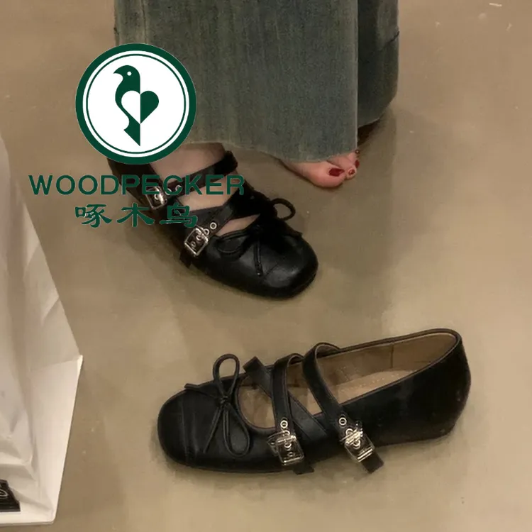 啄木鸟复古厚底内增高小皮鞋女2025秋季新款防滑蝴蝶结玛丽珍单鞋