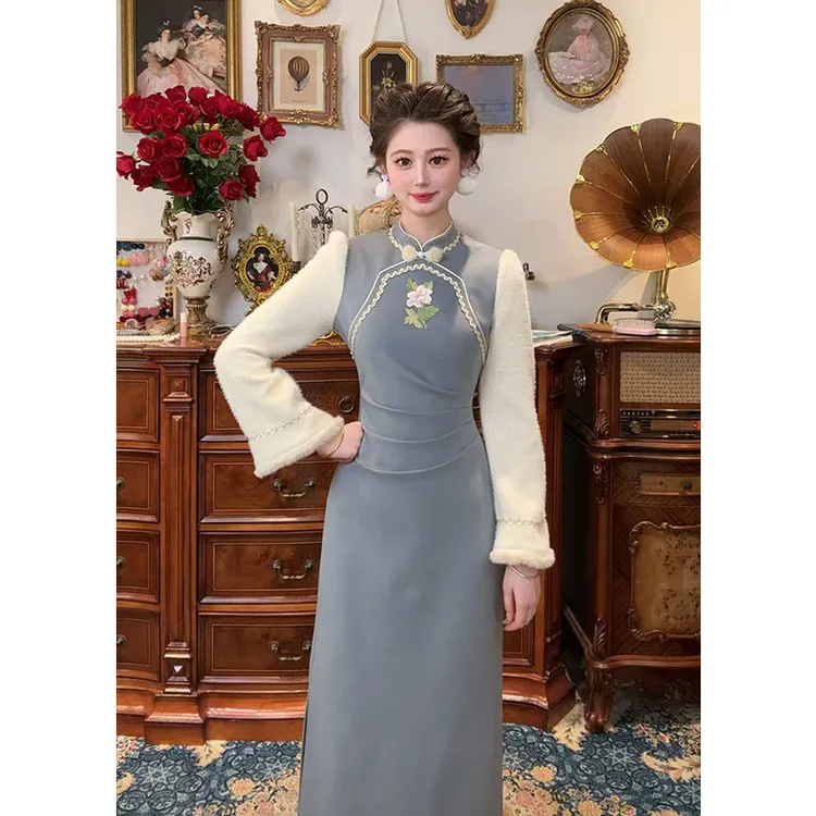 一生罗曼【诗情画意】国风新款女时尚气质中长款新中式连衣裙L1586