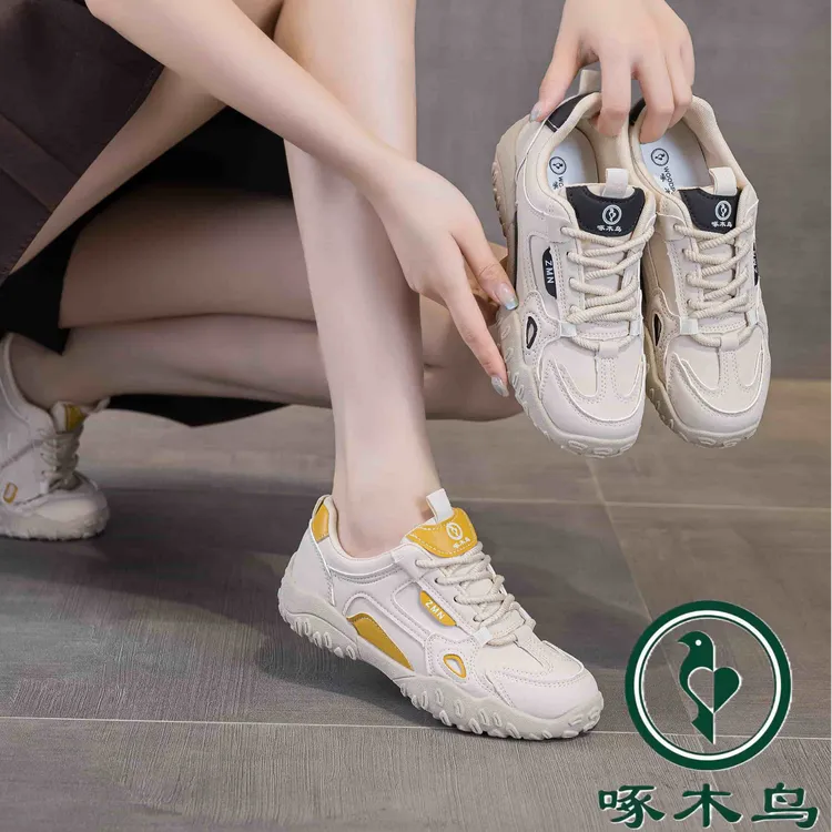 啄木鸟真皮女鞋2025秋季新款防滑软底舒适百搭时尚运动休闲鞋
