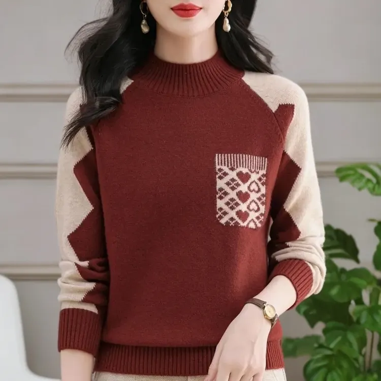 秋冬中年妈妈半高领上衣纯100女羊绒衫毛衣女2025爆款洋气针织衫
