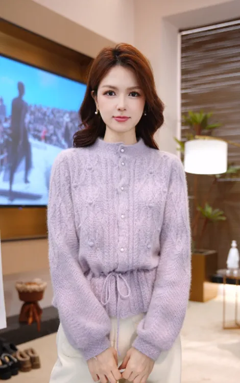 【梦梦】薄雾蔷薇​秋冬新款气质百搭遮肉显瘦紫色针织衫2513015