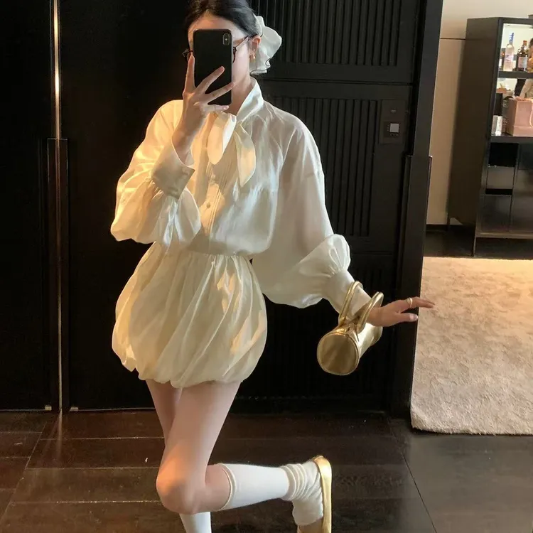 【栀花清梦】蝴蝶结高级感气质小众衬衫宽松显瘦上衣配高腰花苞短裙