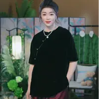 杯子家《真丝丝绒国风上衣》早秋柔软亲肤打底单穿中长款