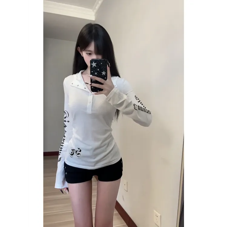 美式辣妹薄款透气半开领长袖t恤女款潮牌运动风连帽防晒罩衫