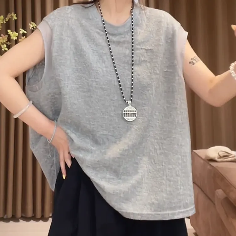 2025夏新款韩版设计感蕾丝无袖T恤上衣 C5524