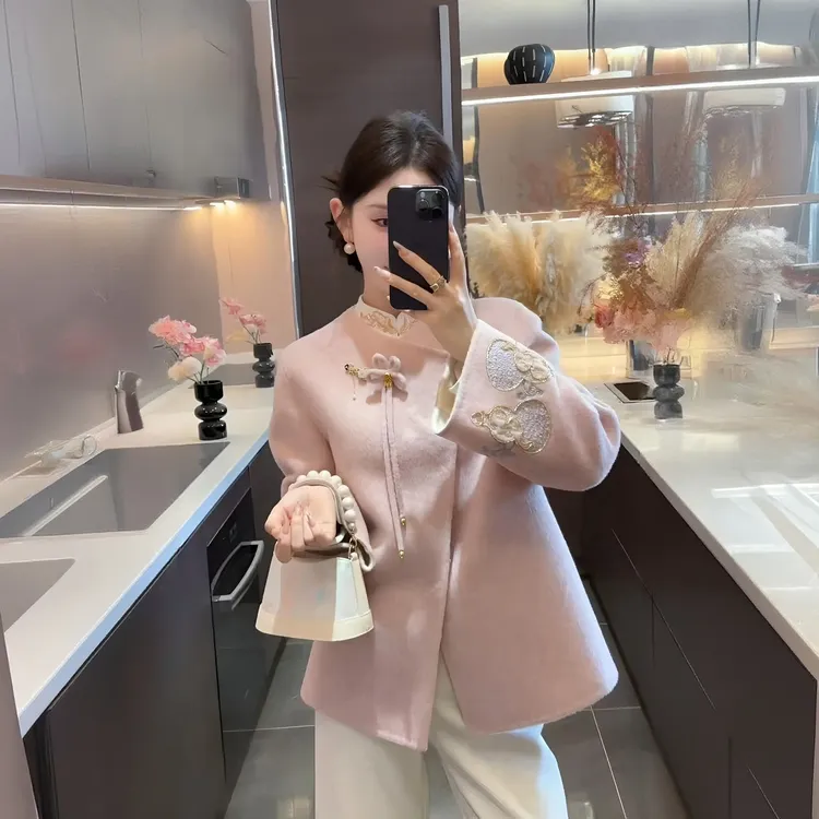 新中式女装静奢风法式中国风时尚套装双面高端刺绣上衣气质秋冬款