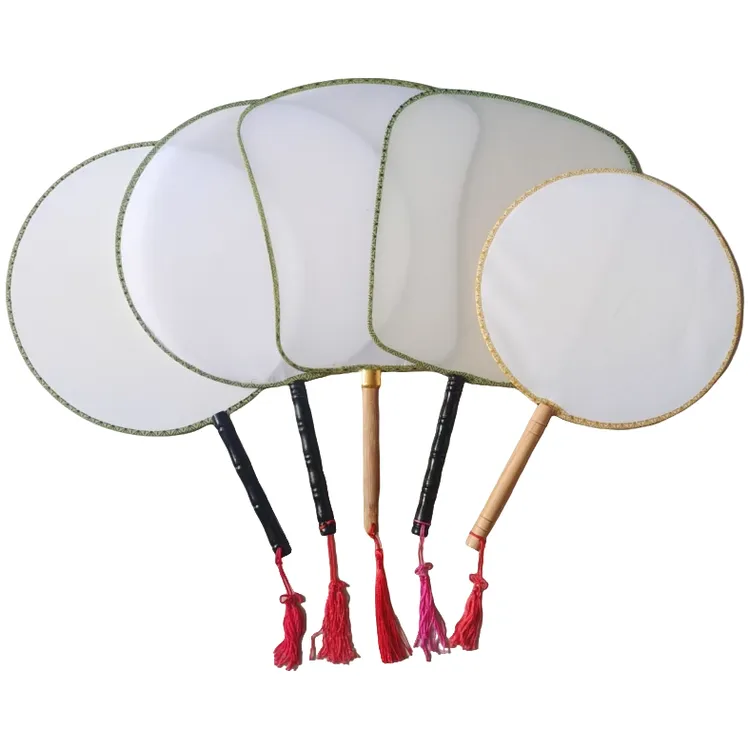 空白手绘儿童团扇材料加矾胶不洇墨圆形长柄宫扇手工复古中国风扇