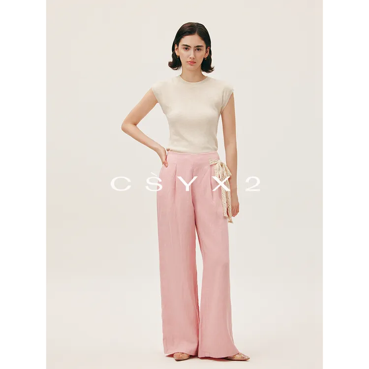 CsyX2-2025S/S早秋新款“凤里梨”100亚麻系带休闲裤CZ5CK003