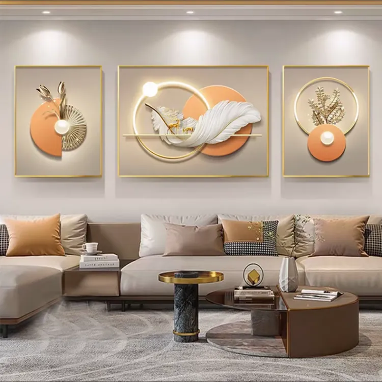 美临佳【轻奢羽毛】客厅晶瓷镶钻铝合金沙发背景简约现代轻奢KT58