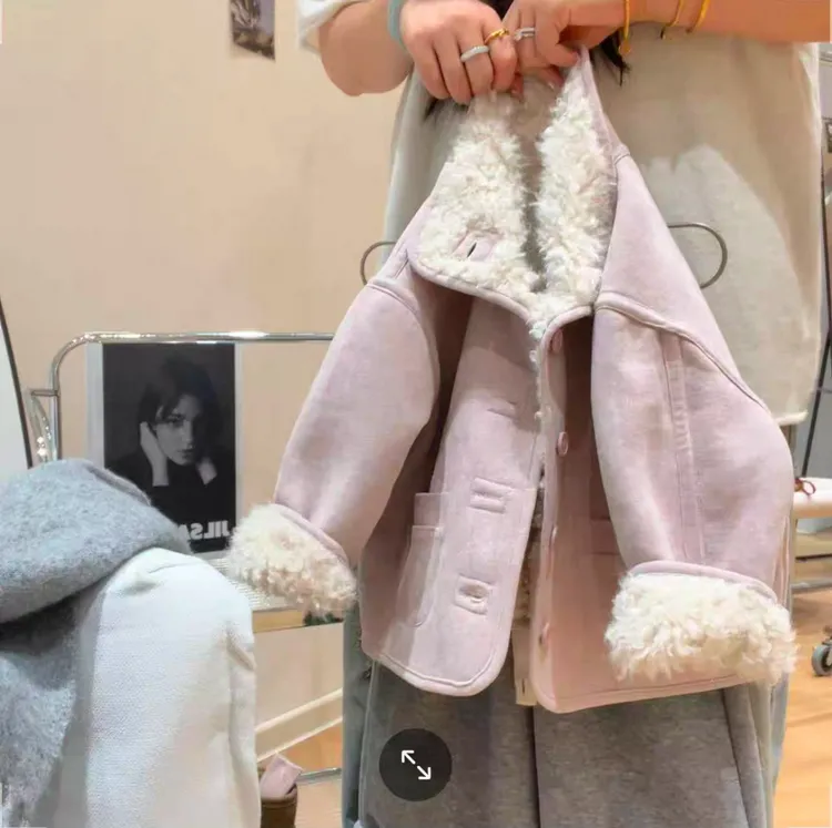 女童加绒外套秋冬2025新款儿童皮毛一体夹克衫保暖女宝宝冬装上衣