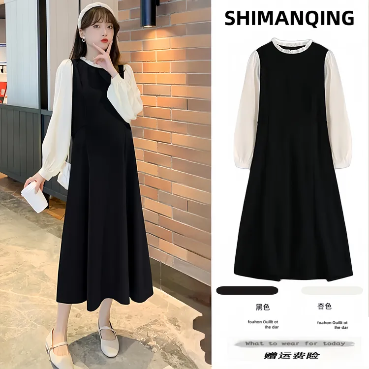 孕妇装2025秋装新款时尚宽松简约中长款可调节腰带减龄孕妇连衣裙